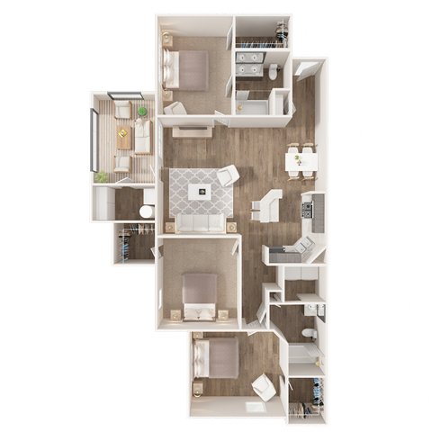 3 Bedroom Floor Plan at Puller Place Apartments, Jacksonville